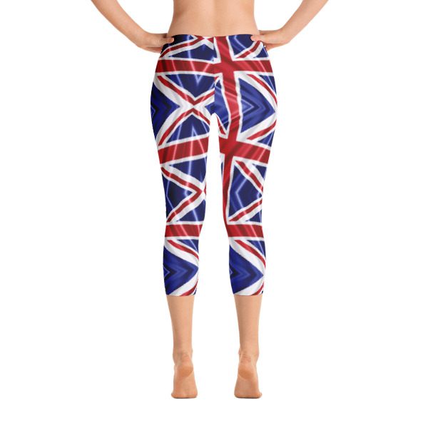 Peach skin 4th of July capri style leggings featuring stars and stripes.  Inseam approximately 26