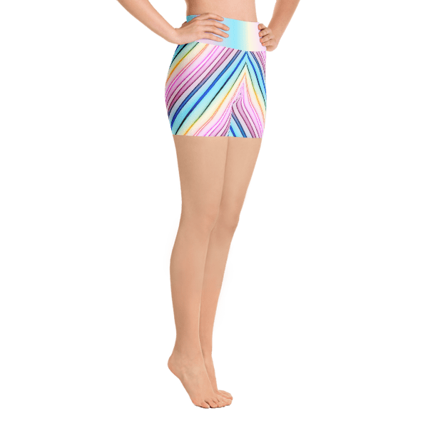 Adorable Geometric Multicolored Stripes Yoga Short Pants with a Small Inner Pocket