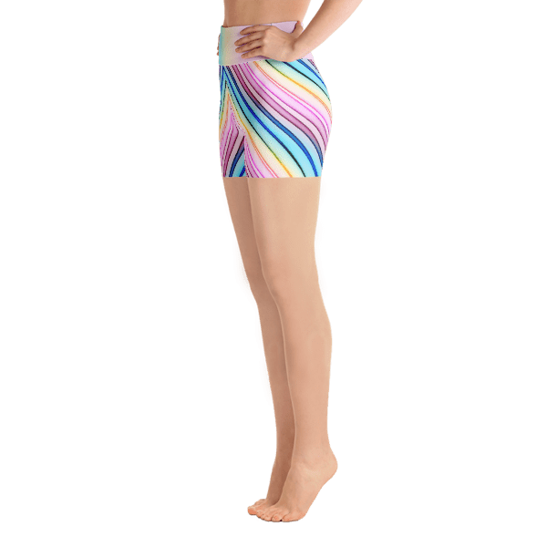 Adorable Geometric Multicolored Stripes Yoga Short Pants with a Small Inner Pocket