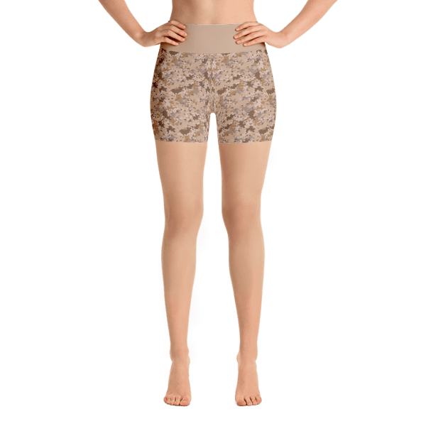Brown Army Camo Yoga Short Pants with a Small Inner Pocket