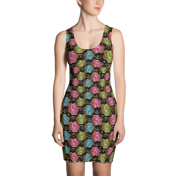 Pink, Green and Blue Flowers on Black Dress - What Devotion - Coolest ...