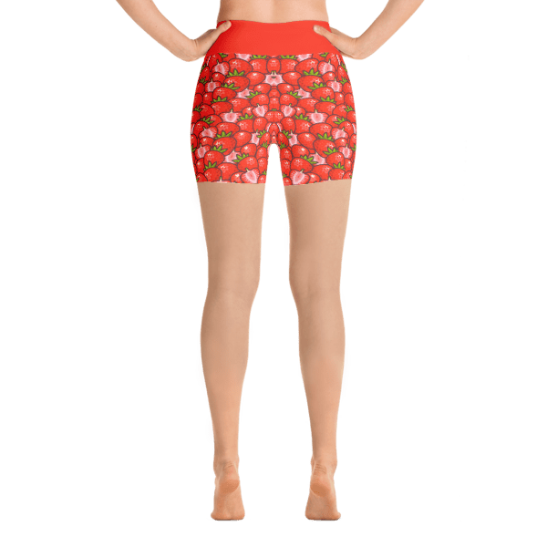 Red Strawberries Yoga Short Pants with a Small Inner Pocket