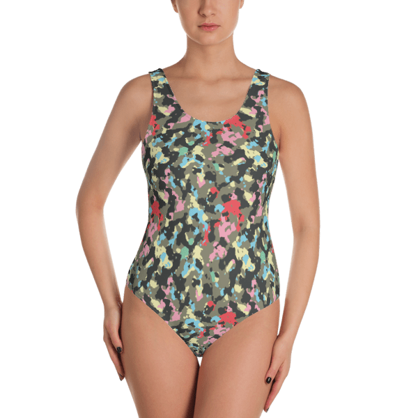 Multicolor Fashion Woodland Camouflage One Piece Swimsuit - Ladies' Colored Military Camo Beachwear Bathing Suit