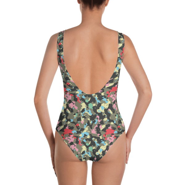 Multicolor Fashion Woodland Camouflage One Piece Swimsuit - Ladies' Colored Military Camo Beachwear Bathing Suit