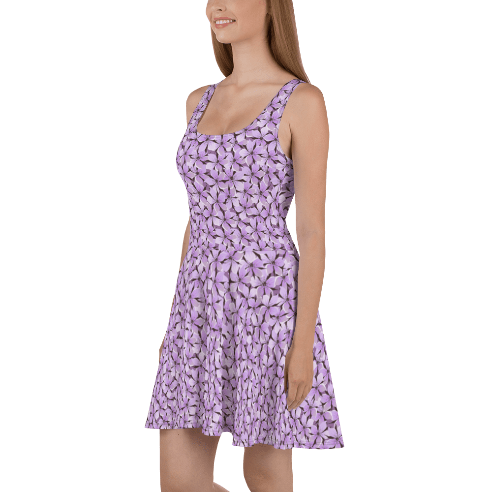 Trendy Hot Summer Purple Tropical Flowers Print Skater Dress