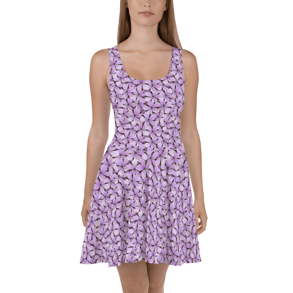 Trendy Hot Summer Purple Tropical Flowers Print Skater Dress