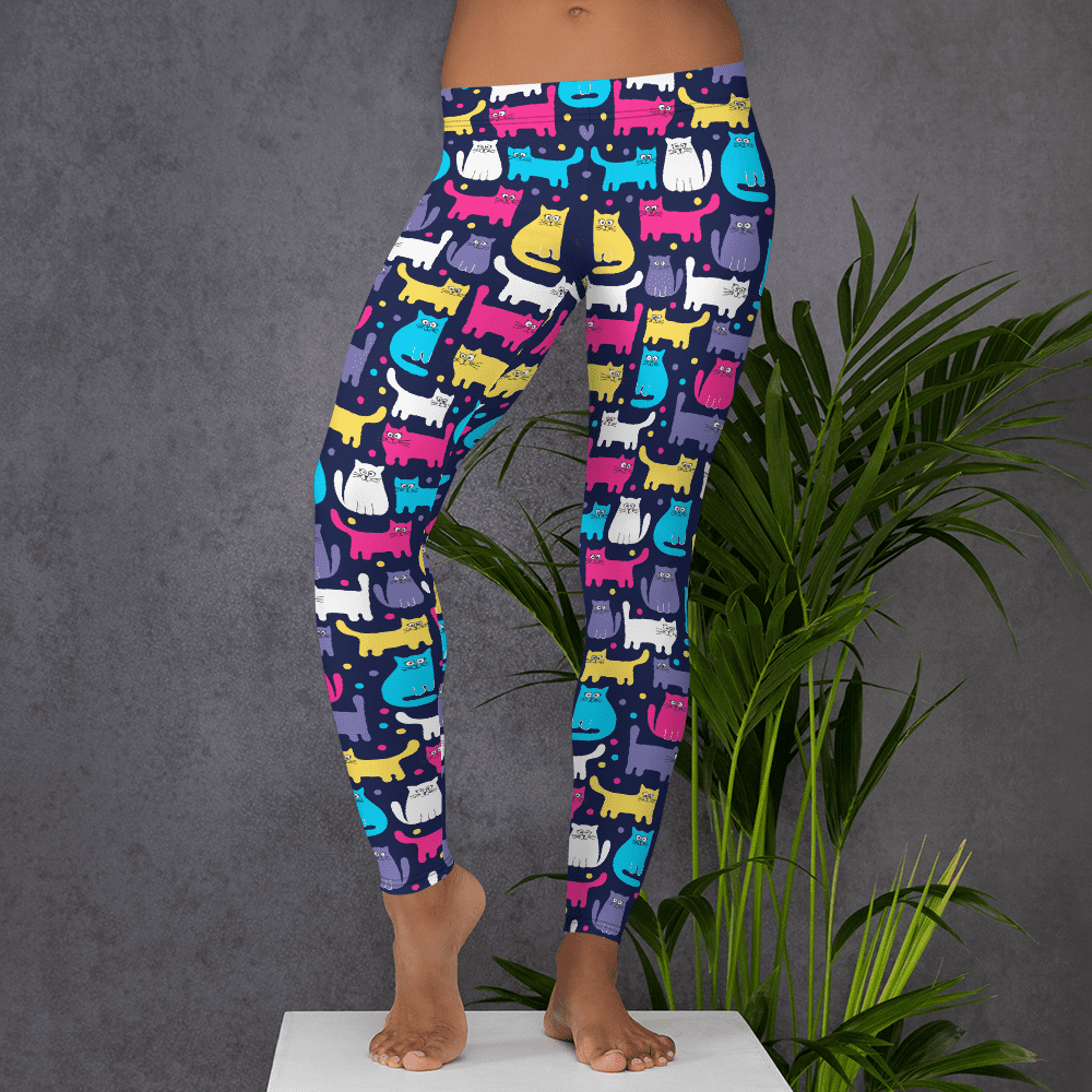  Cat Leggings for Women Mid Waist Pants feat All Over Print  Colorful Cats Pattern : Clothing, Shoes & Jewelry