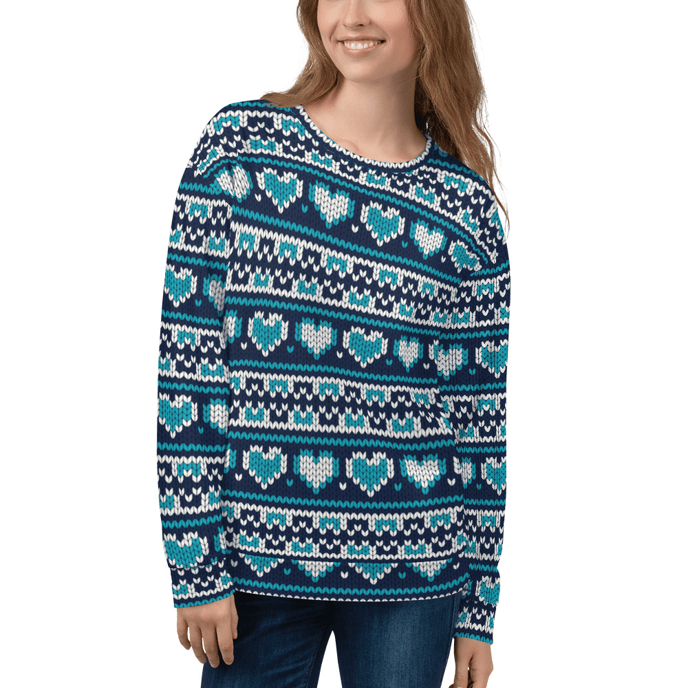 Beautiful Christmas Sweater, Unisex Christmas Sweatshirt in Stripe with Hearts