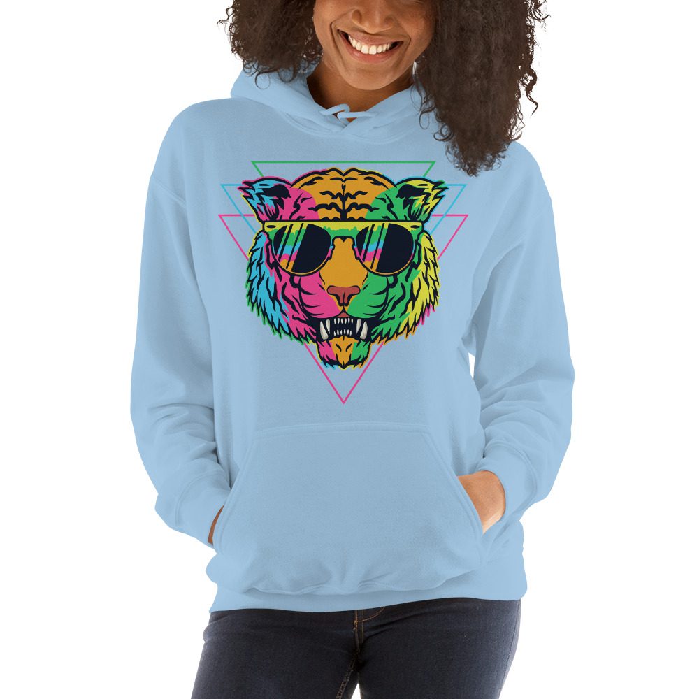Colorful Tiger Hoodie, Unisex Comfy Hooded Pullover Sweatshirt