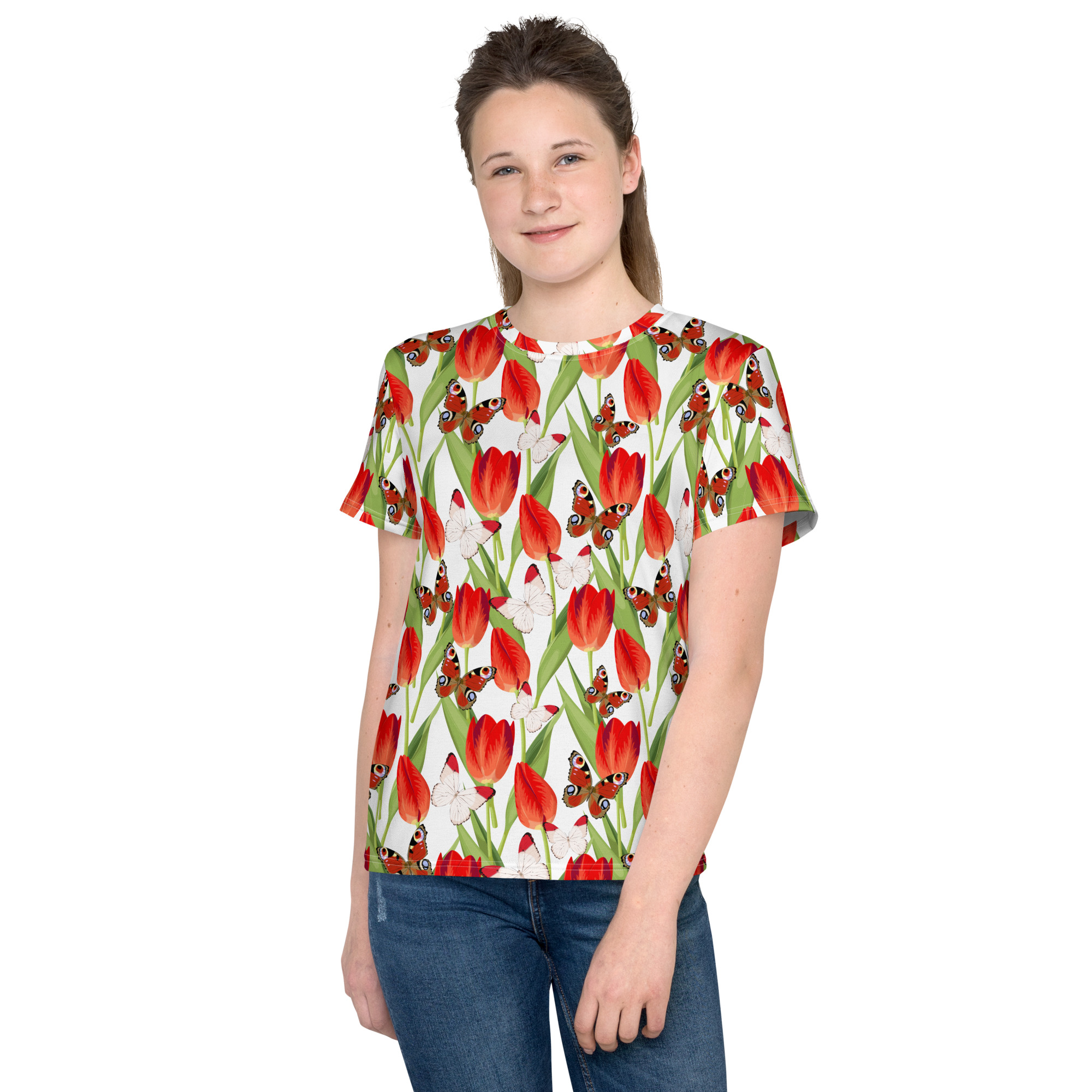 Summer Butterfly Graphic Youth crew neck t-shirt