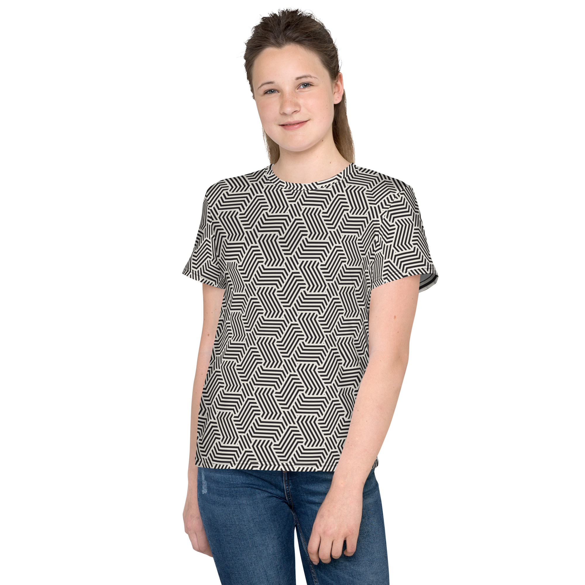 ⭐⭐⭐ Black and White Style Youth crew neck t-shirt